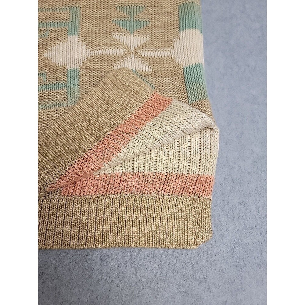 LRL Sweater Womens L Brown Green Pullover Cotton Linen Knit Aztec Preppy Cottage - Picture 9 of 15